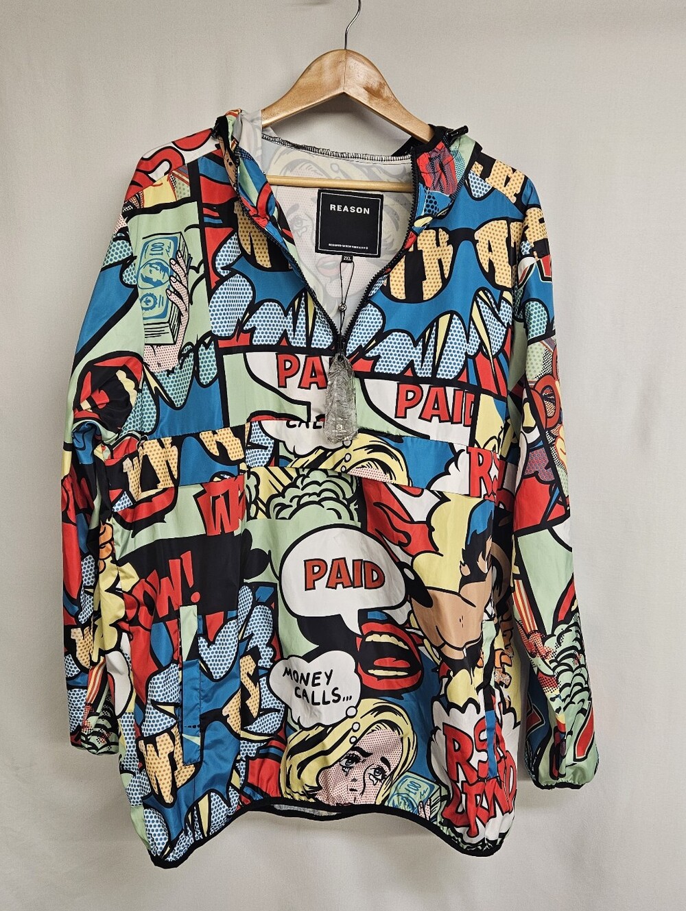 Reason Brand Comic Book Hoodie Mens Sz 2XL XXLARGE Money Talks Windbreaker NWOT
